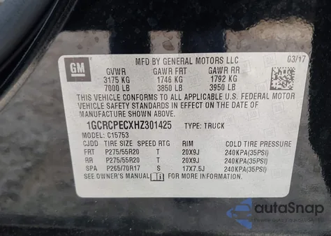 2017 Chevrolet Silverado 1500 Custom from USA, damaged, VIN 1GCRCPECXHZ301425